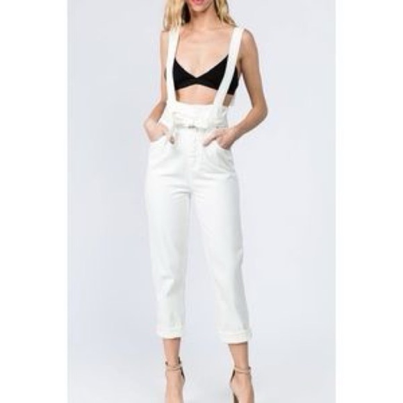 Nectar Clothing Pants - Nectar Clothing Cream Button-Front Suspender Jeans